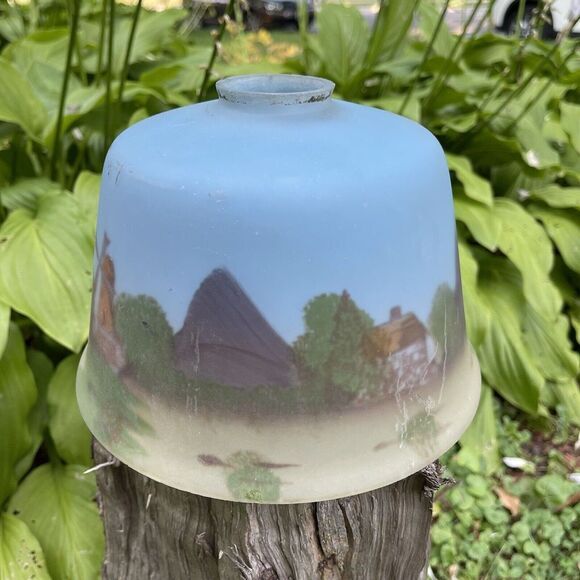 Vintage Reverse Painted Windmill‎ Farm Country Underlay Glass Lamp Shade Scenic - Picture 1 of 10